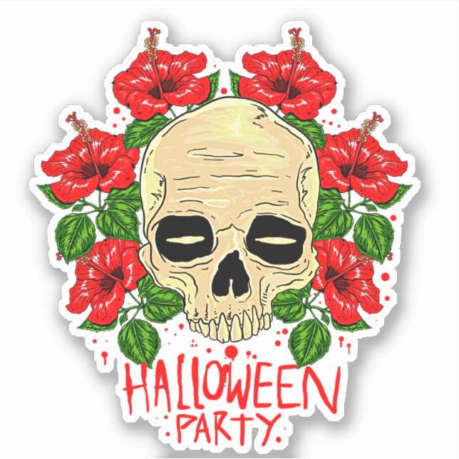Halloween Party Skull Blood Red Flowers Kiss-Cut Sticker (Front)