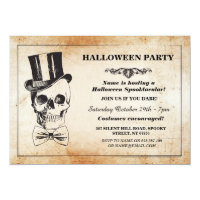 Halloween Party Skull Top Hat Bow Tie Spook Invite