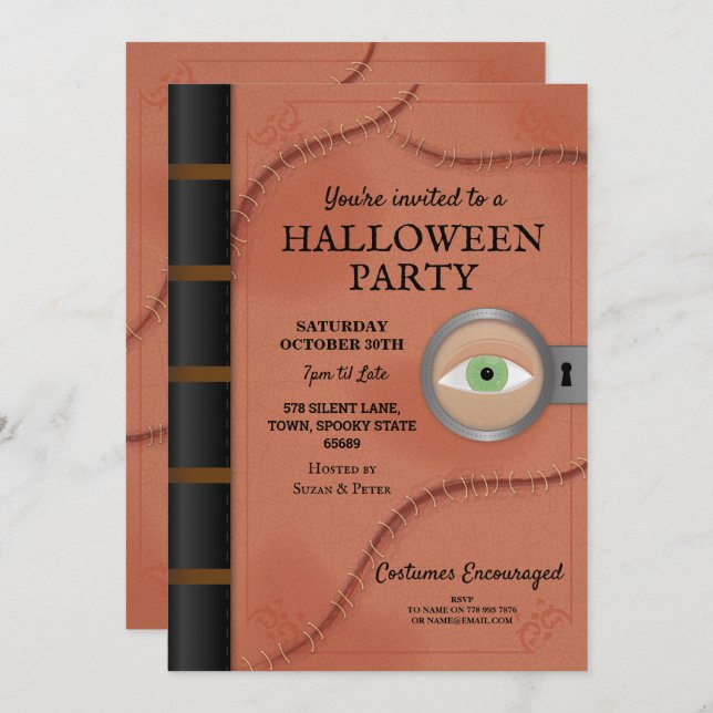 Halloween Party Spell Book Hocus Eye Horror Invitation (Front/Back)