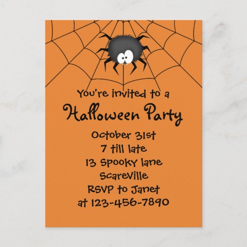 Halloween Party Spider Invitation Postcard