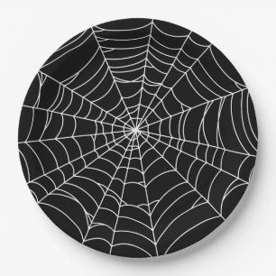 Halloween Party, Spider Web, Black and White Paper Plates