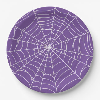 Halloween Party, Spider Web, Purple and White Paper Plates