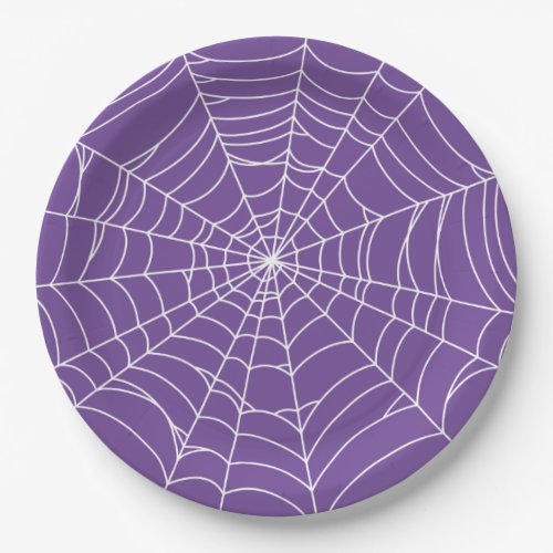 Halloween Party Spider Web Purple and White Paper Plates