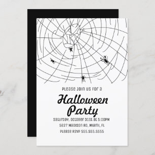 Halloween Party Spider Wed Doodle Illustration Invitation