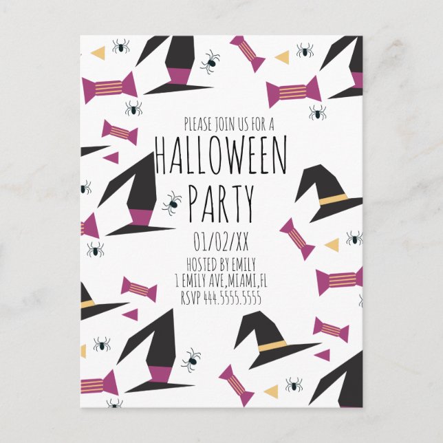 Halloween Party Spider Witch Hat Candy  Postcard (Front)