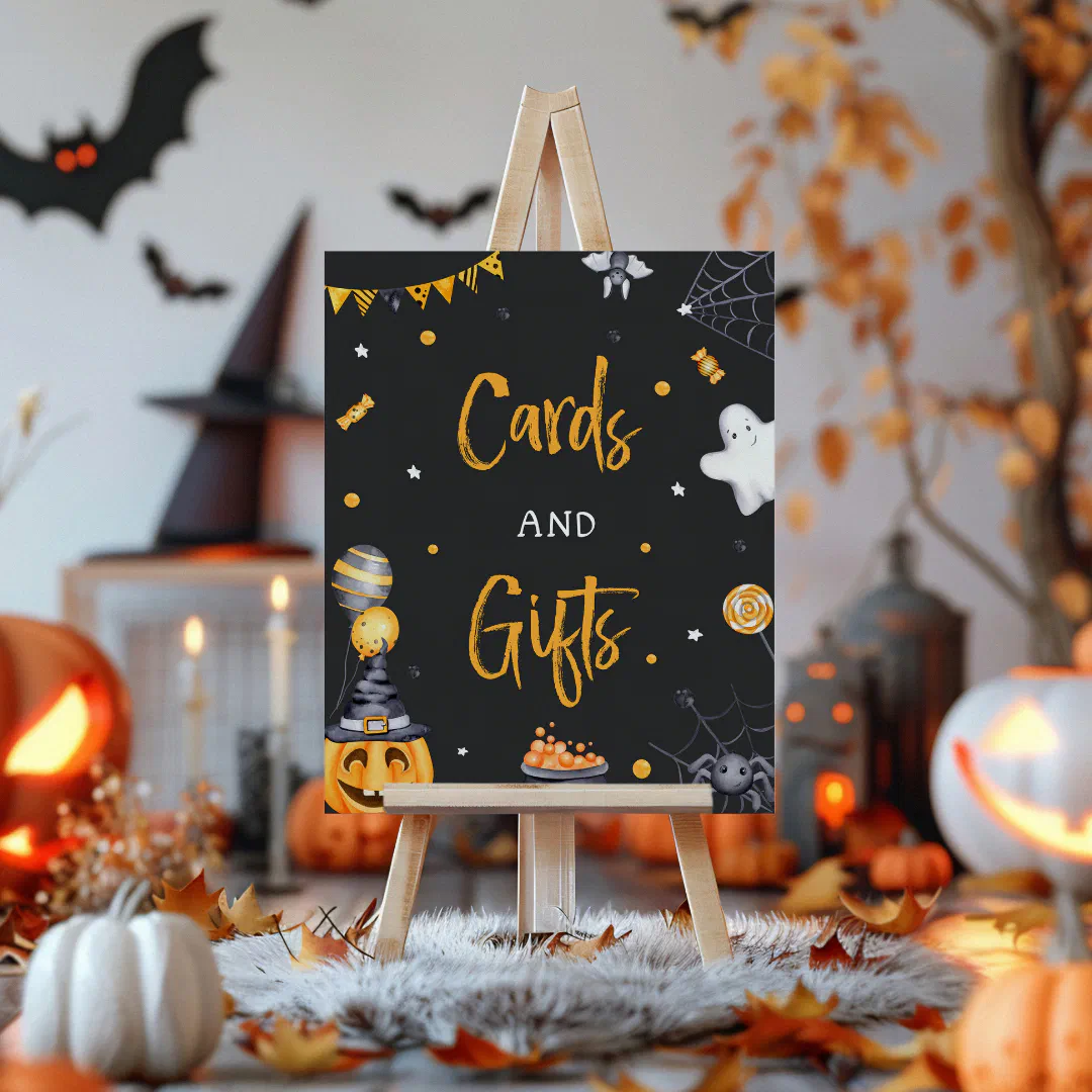 Halloween Party Spooky Birthday Card And Gift Sign
