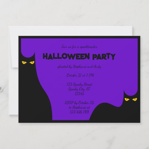 Halloween Party Spooky Black Cats Glowing Eyes Invitation