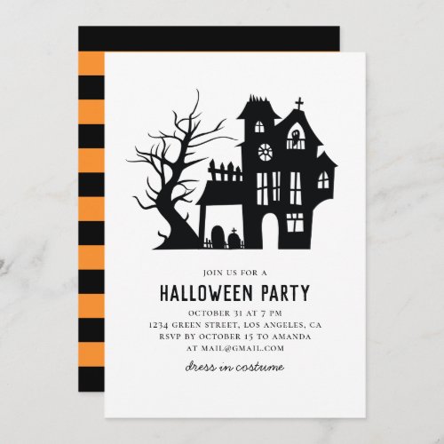 Halloween party Spooky black white haunted house Invitation