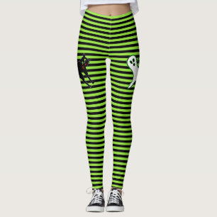 Halloween Party Spooky Cat Cute Ghost Black Green Leggings