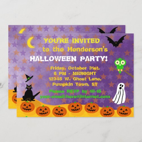 Halloween Party Spooky Cute Pumpkins Owl Ghost Cat Invitation
