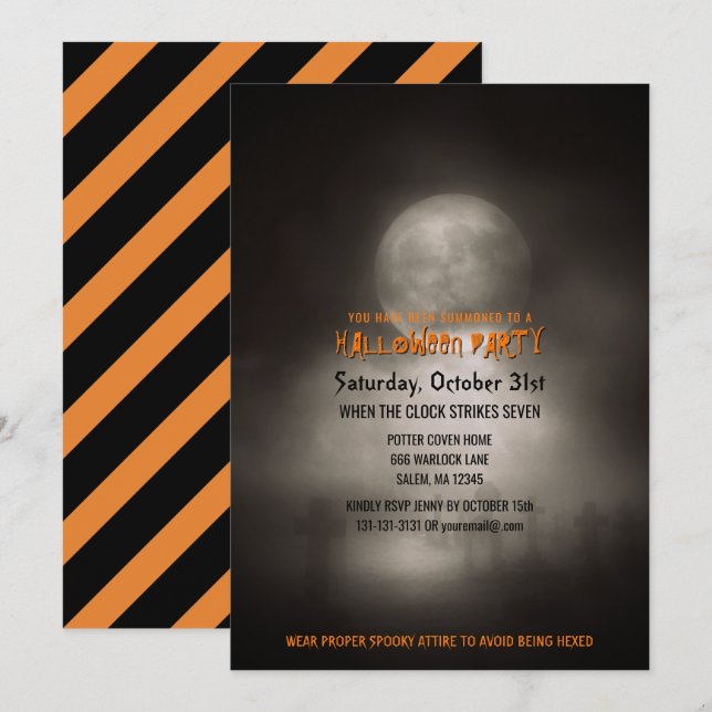 Halloween Party Spooky Moonlight Graveyard Invitation (Front/Back)