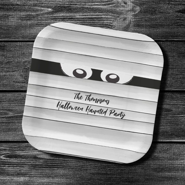 Halloween Party Spooky Mummy Custom Paper Plates (Cute Halloween Mummy Paper Plate.)