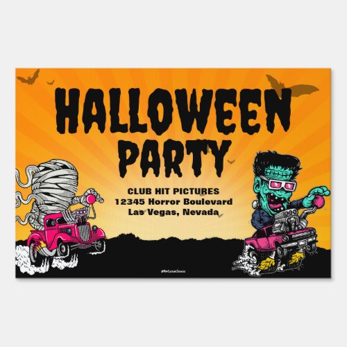 Halloween Party Spooky Race Car Monsters Yard Sign