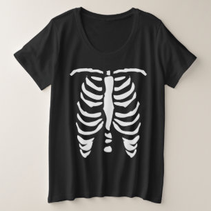 Halloween party spooky rib cage skeleton print plus size T-Shirt