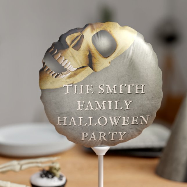 Halloween Party Spooky Skull Personalized Balloon (A spooky skull with space for your family name. Perfect for a Halloween skeleton party!)