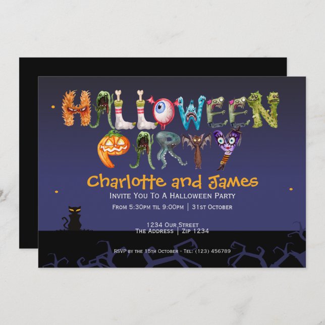 Halloween Party Spooky Typography Personalized Invitation (Front/Back)