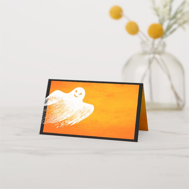 Halloween Party Spooky White Ghost Name Place Card (Front)
