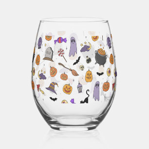 Halloween Party Stemless Wine Glass