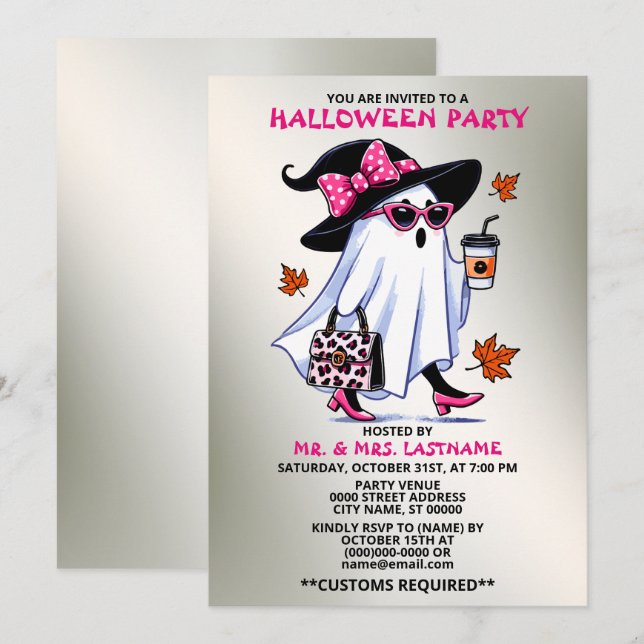 Halloween Party Stylish Witch Ghost Coffee Cup Invitation (Front/Back)