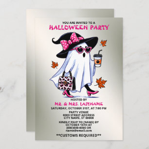 Halloween Party Stylish Witch Ghost Coffee Cup Invitation