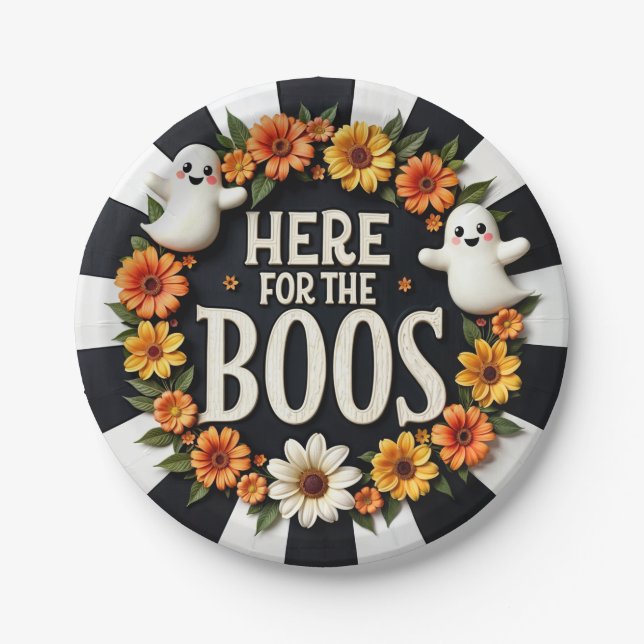 Halloween Party Supplies 'Here for the Boos'  Paper Plates (Front)