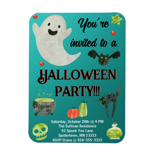 Halloween Party Teal and Green Magnet