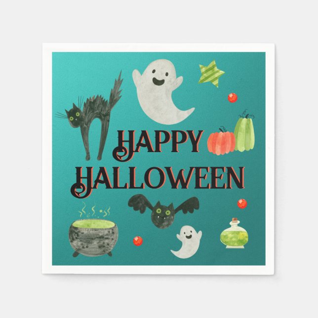 Halloween Party Teal and Green Napkins (Front)