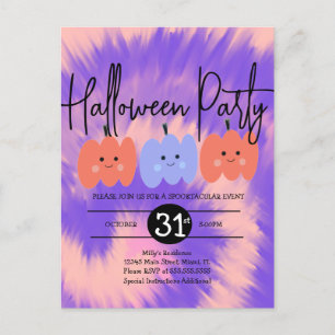 Halloween Party Tie Dye Pumpkin Hand Drawn  Invitation Postcard
