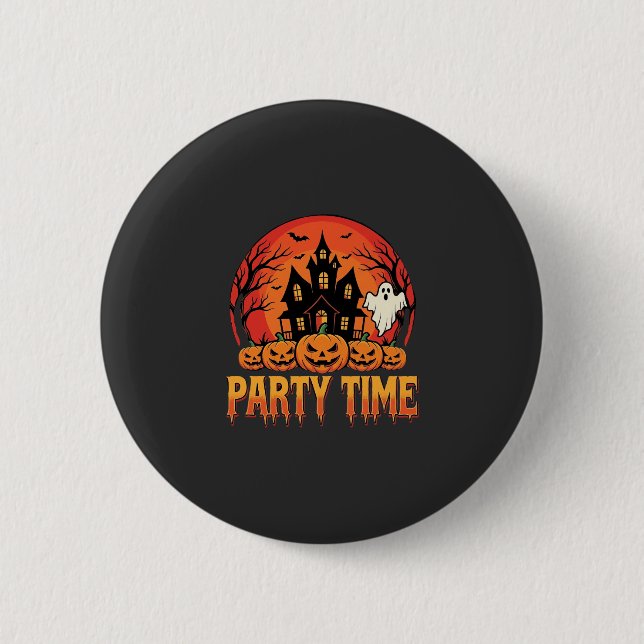 Halloween Party Time Ghost Pumpkin Design_1 Button (Front)