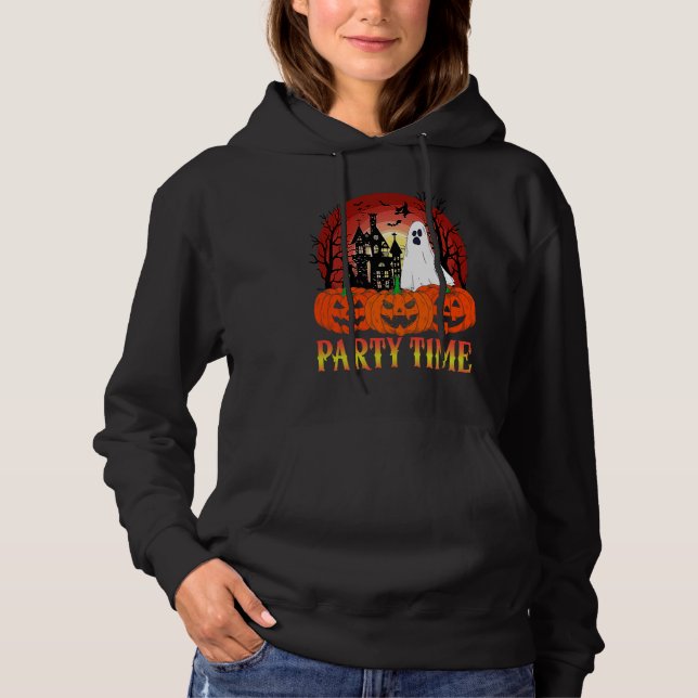 Halloween Party Time  Ghost Pumpkin Haunted House  Hoodie (Front)