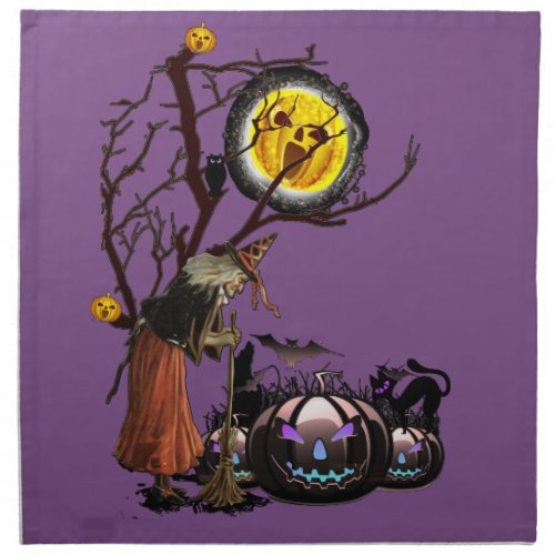 Halloween Party Time in Purple Cloth Napkin