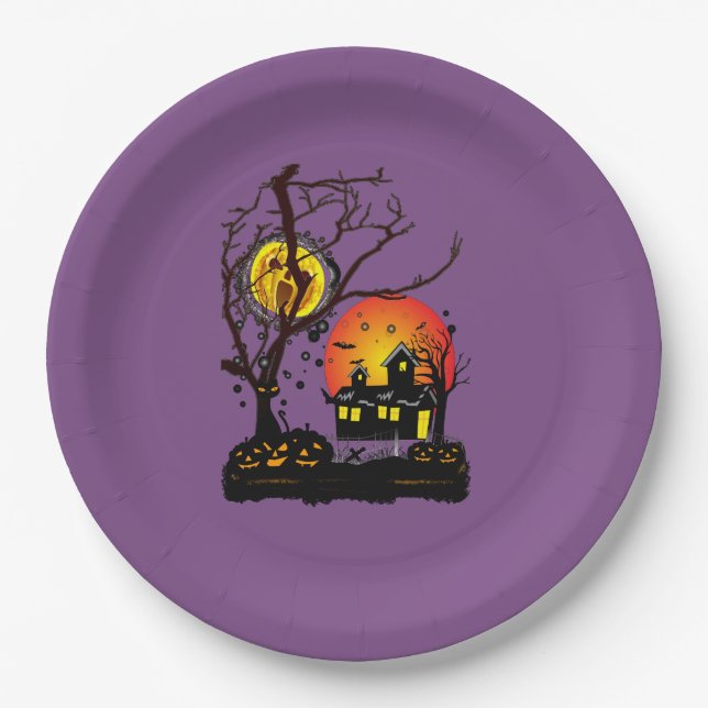 Halloween Party Time in Purple Paper Plates (Front)