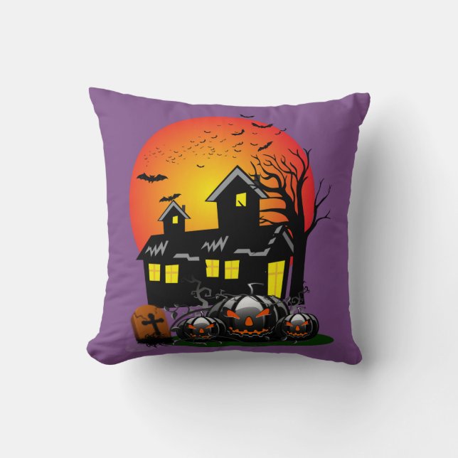 Halloween Party Time in Purple Throw Pillow (Front)