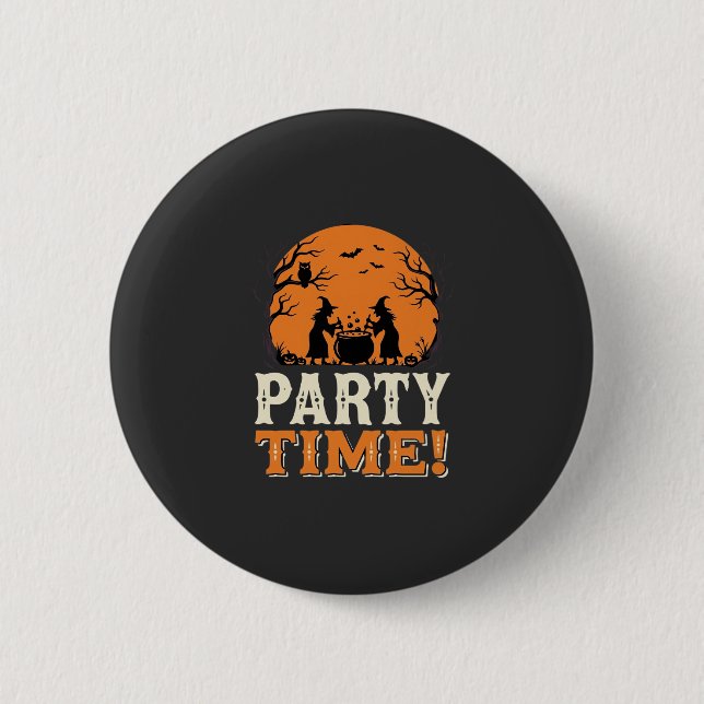 Halloween Party Time Witch Cauldron Design_1 Button (Front)