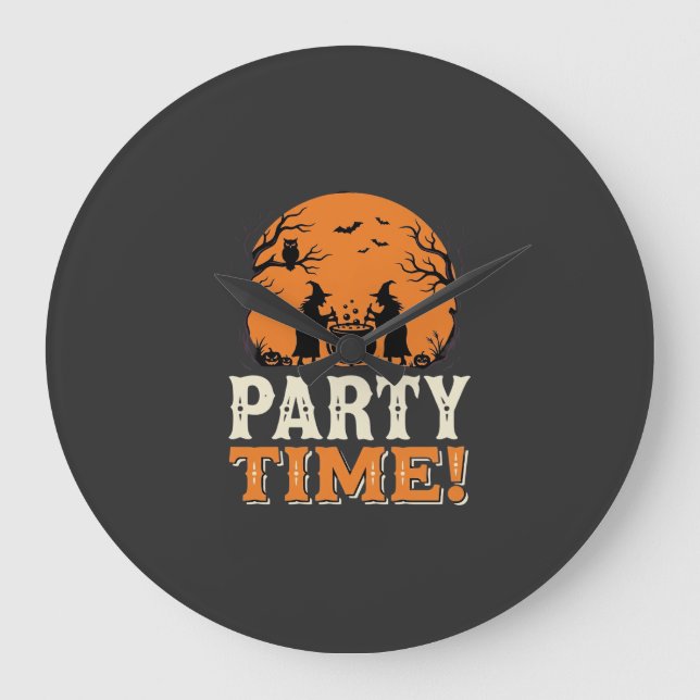 Halloween Party Time Witch Cauldron Design_1 Large Clock (Front)