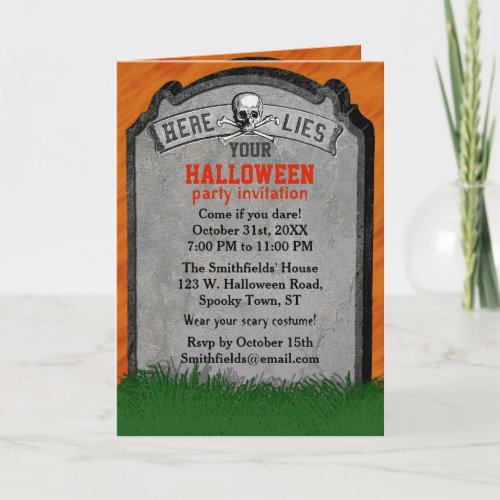 Halloween Party _ Tombstone Grave Skull Crossbones Invitation
