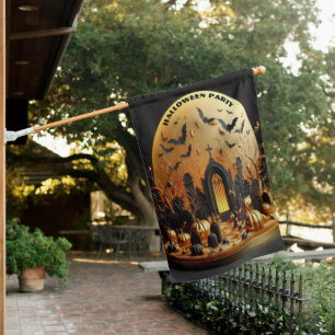 Halloween Party Tombstone Spooky Gold Creepy Bats House Flag