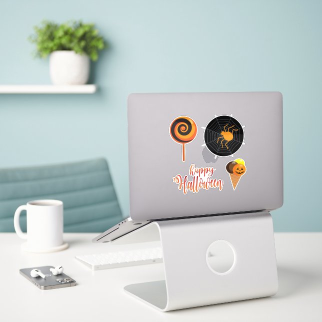 Halloween Party "Treat or Trick" magnetic card Sticker (Laptop On Desk)