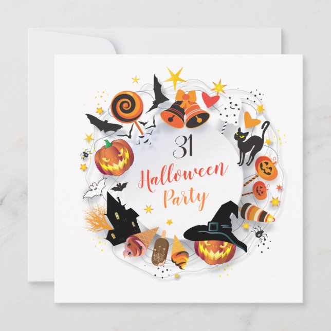 Halloween Party Trendy Design Save The Date (Front)