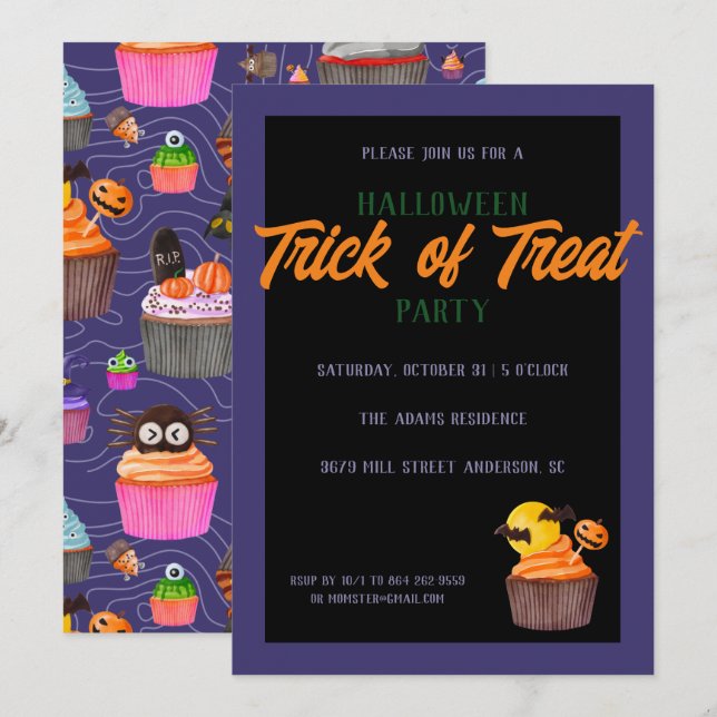 Halloween Party Trick of Treat Cute Sweet  Invitation (Front/Back)