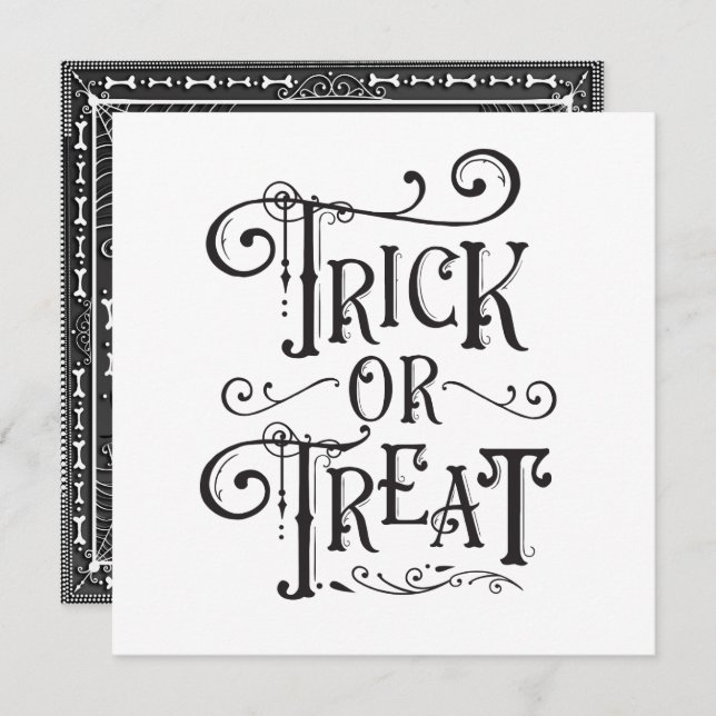 Halloween Party Trick or Treat Bones Black White Invitation (Front/Back)