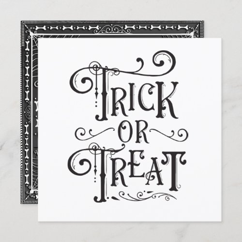 Halloween Party Trick or Treat Bones Black White Invitation