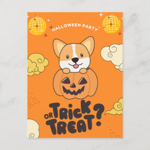 Halloween Party Trick Or Treat Corgi Pumkin Holida Holiday Postcard