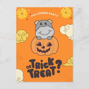 Halloween Party Trick Or Treat Hippo Pumkin Holida Holiday Postcard