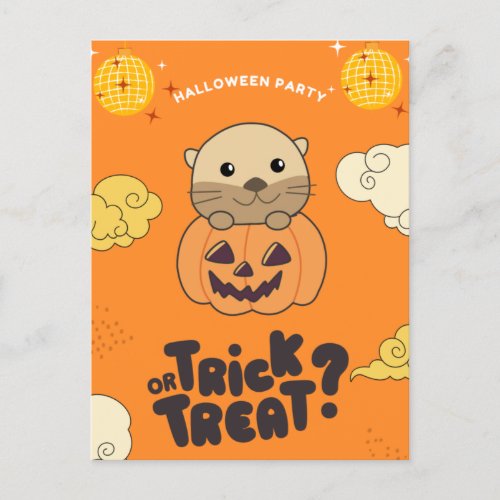 Halloween Party Trick Or Treat Otter Pumkin Holida Holiday Postcard