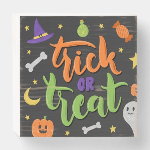 Halloween Party Trick Or__Treat Wooden Box Sign