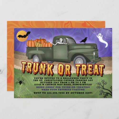 Halloween Party Trunk or Treat Pumpkin Truck Kids Invitation