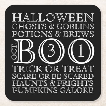 Halloween Party Typography Coasters - B & W by mazarakes at Zazzle