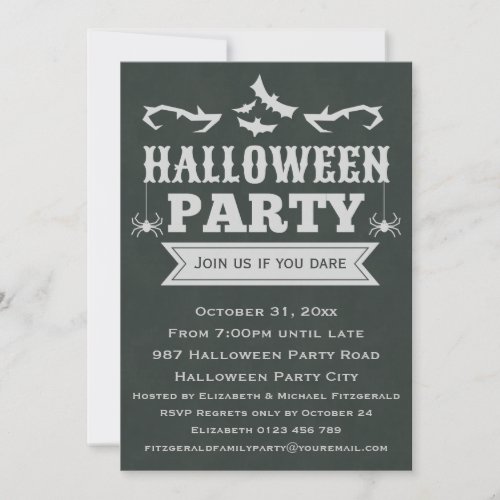 Halloween Party Typography on Chalkboard Invitation
