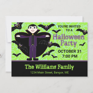 Halloween Party Vampire With Bats Invitation